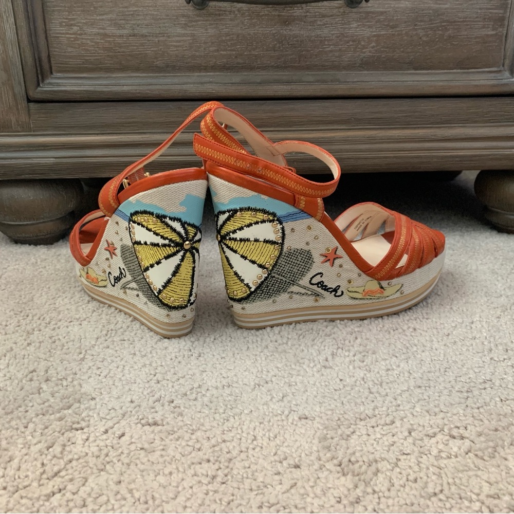 Coach beach scene platform wedge heel